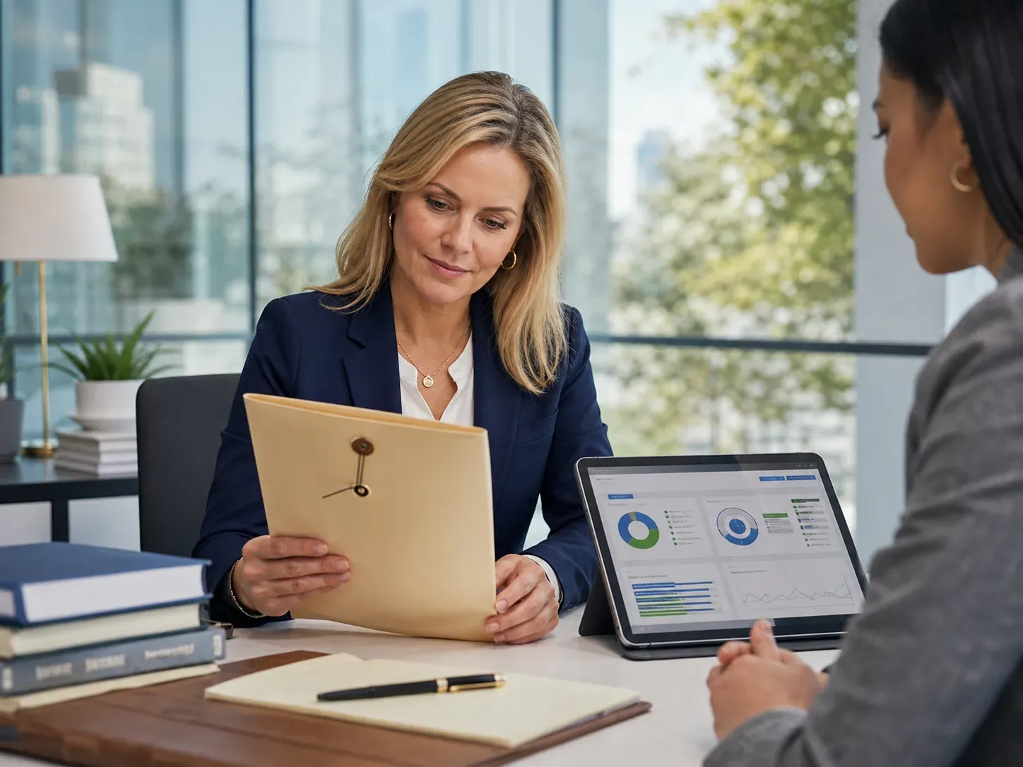 Legal professionals coordinating an assignment in a modern office